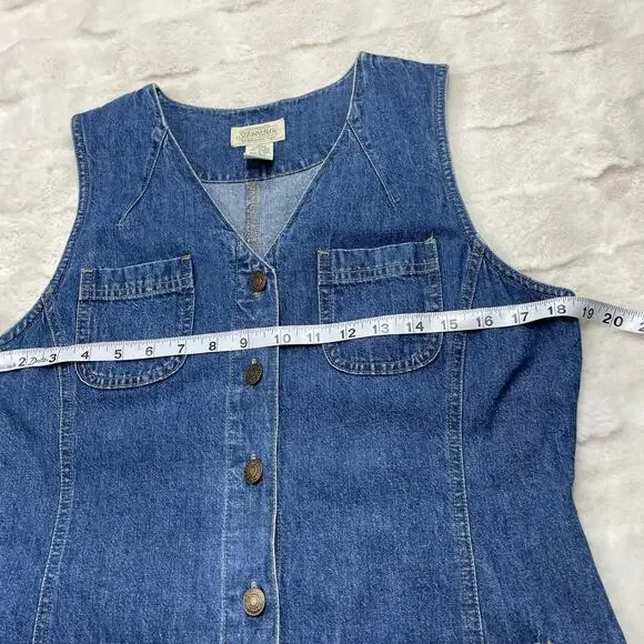 🔥Vintage 90s Y2K St. John’s Bay Denim Mini Jumper Dress Button Down Pockets 8P - Picture 12 of 16